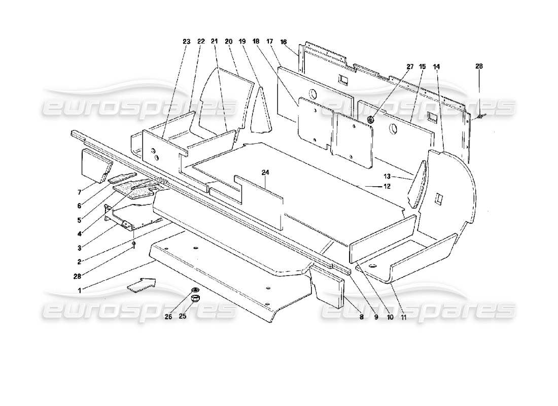 ferrari mondial 3.4 t coupe/cabrio diagramma delle parti dell'isolamento del tronco