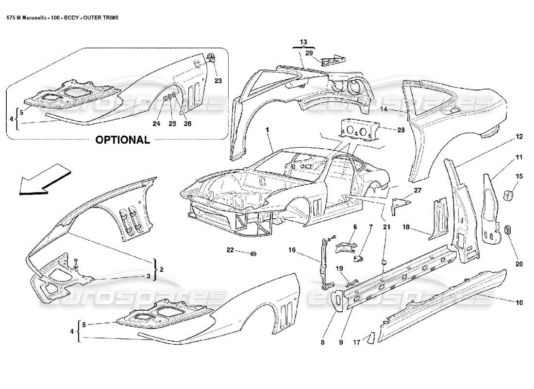 ferrari 575m maranello diagramma delle parti delle finiture esterne della carrozzeria