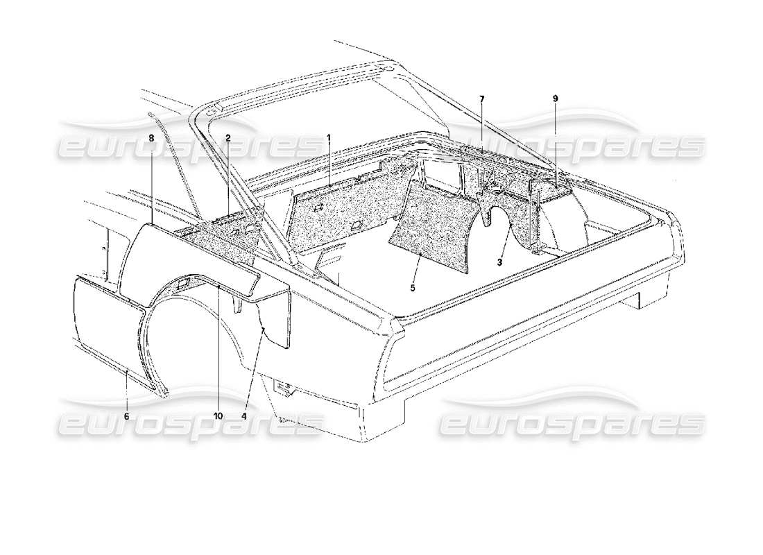 ferrari mondial 3.4 t coupe/cabrio isolamento vano motore - coupé - per vetture versione ch schema delle parti