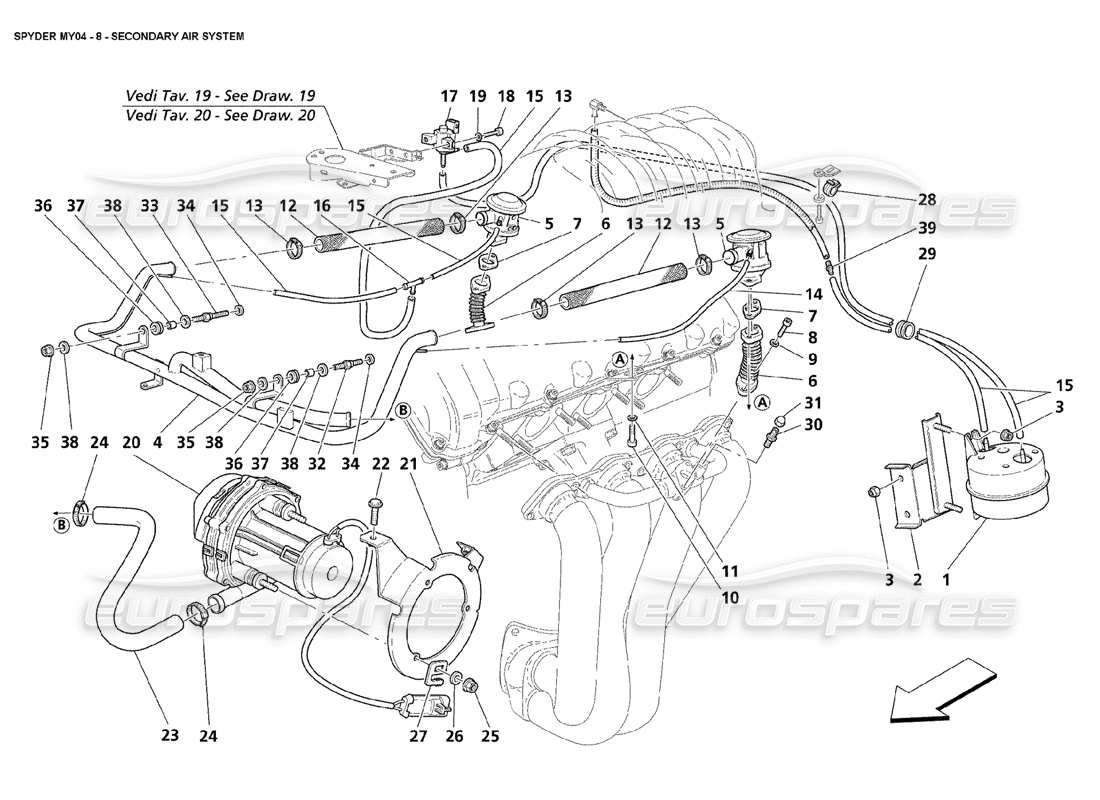 maserati 4200 spyder (2004) schema delle parti del sistema d'aria secondaria