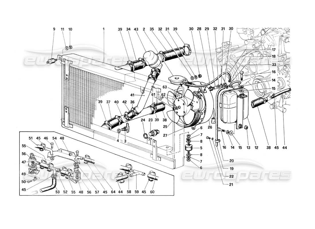 ferrari 400i (1983 mechanical) schema delle parti del sistema di raffreddamento