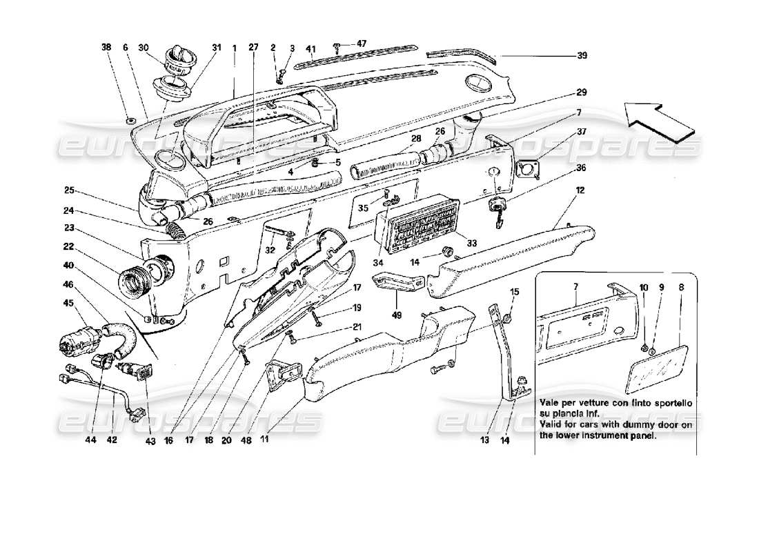 ferrari mondial 3.4 t coupe/cabrio diagramma delle parti del cruscotto