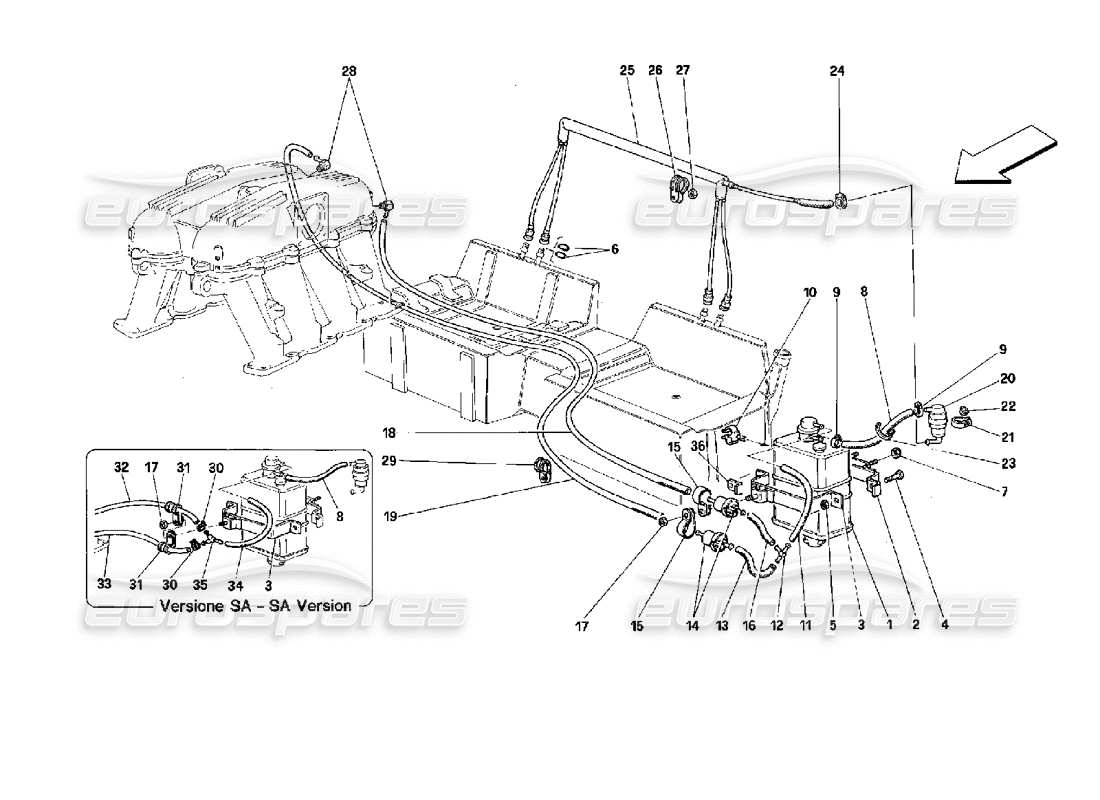 ferrari mondial 3.4 t coupe/cabrio dispositivo antievaporazione - coupé e cabriolet - per auto con catalizzatore e sa schema delle parti