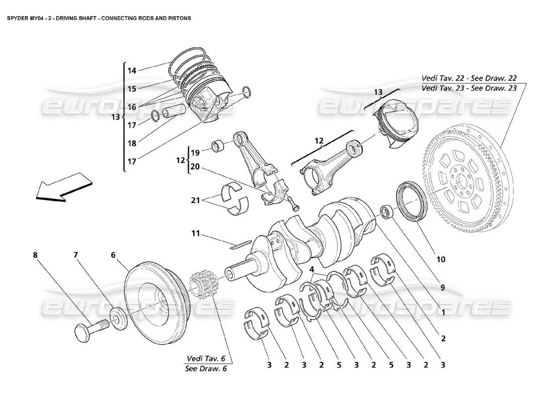 maserati 4200 spyder (2004) schema delle parti di bielle e pistoni dell'albero motore