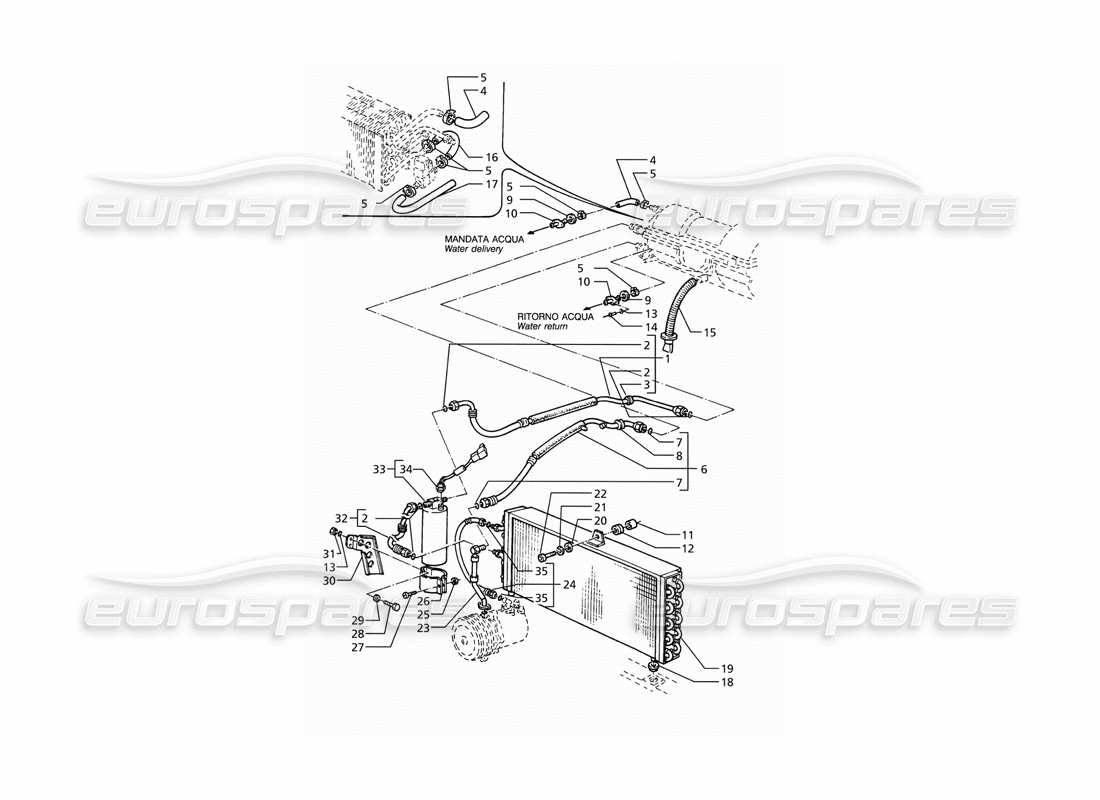 maserati ghibli 2.8 (abs) sistema di climatizzazione (guida a sinistra) con freon r12 schema delle parti