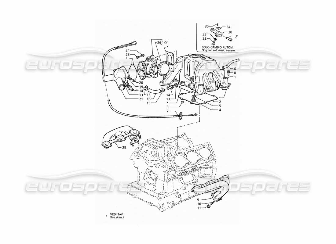 maserati ghibli 2.8 (abs) diagramma delle parti del corpo della valvola a farfalla del collettore di aspirazione e scarico