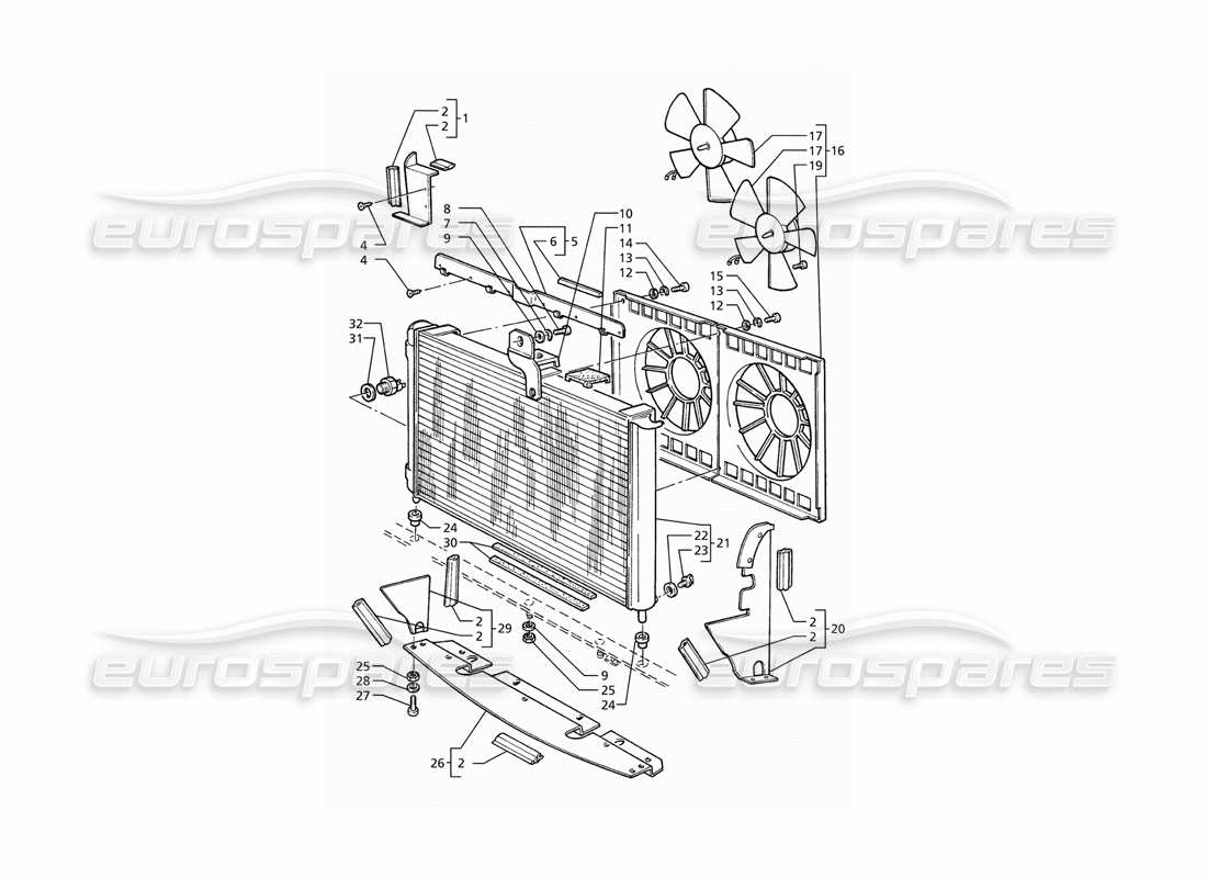 maserati ghibli 2.8 (abs) radiatore e ventole di raffreddamento diagramma delle parti