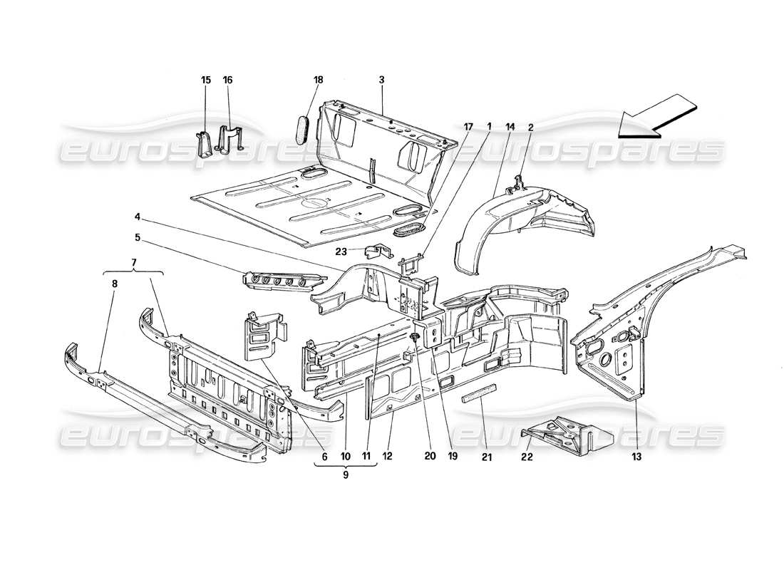 ferrari 348 (1993) tb / ts diagramma delle parti delle strutture della parte anteriore