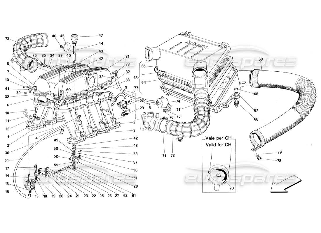 ferrari 348 (1993) tb / ts collettori e aspirazione aria diagramma delle parti