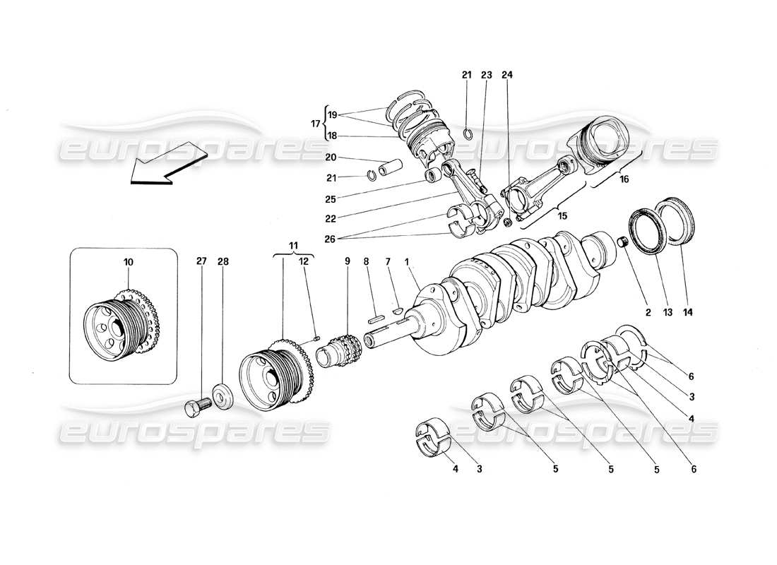 ferrari 348 (1993) tb / ts schema delle parti di albero motore, bielle e pistoni