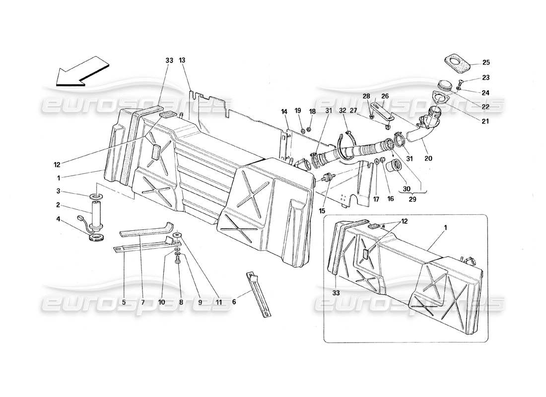 ferrari 348 (1993) tb / ts diagramma delle parti del serbatoio del carburante