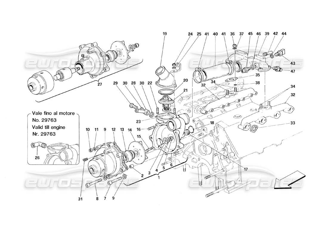 ferrari 348 (1993) tb / ts pompa dell'acqua diagramma delle parti