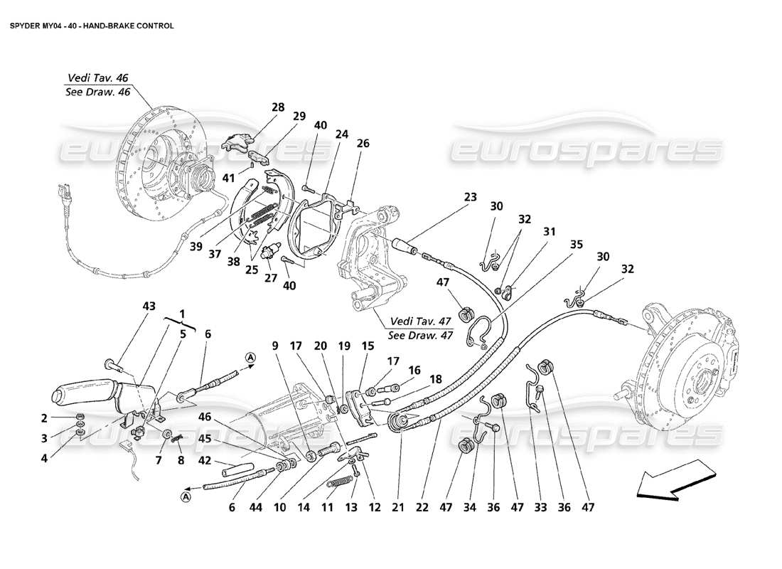 maserati 4200 spyder (2004) controllo del freno a mano diagramma delle parti