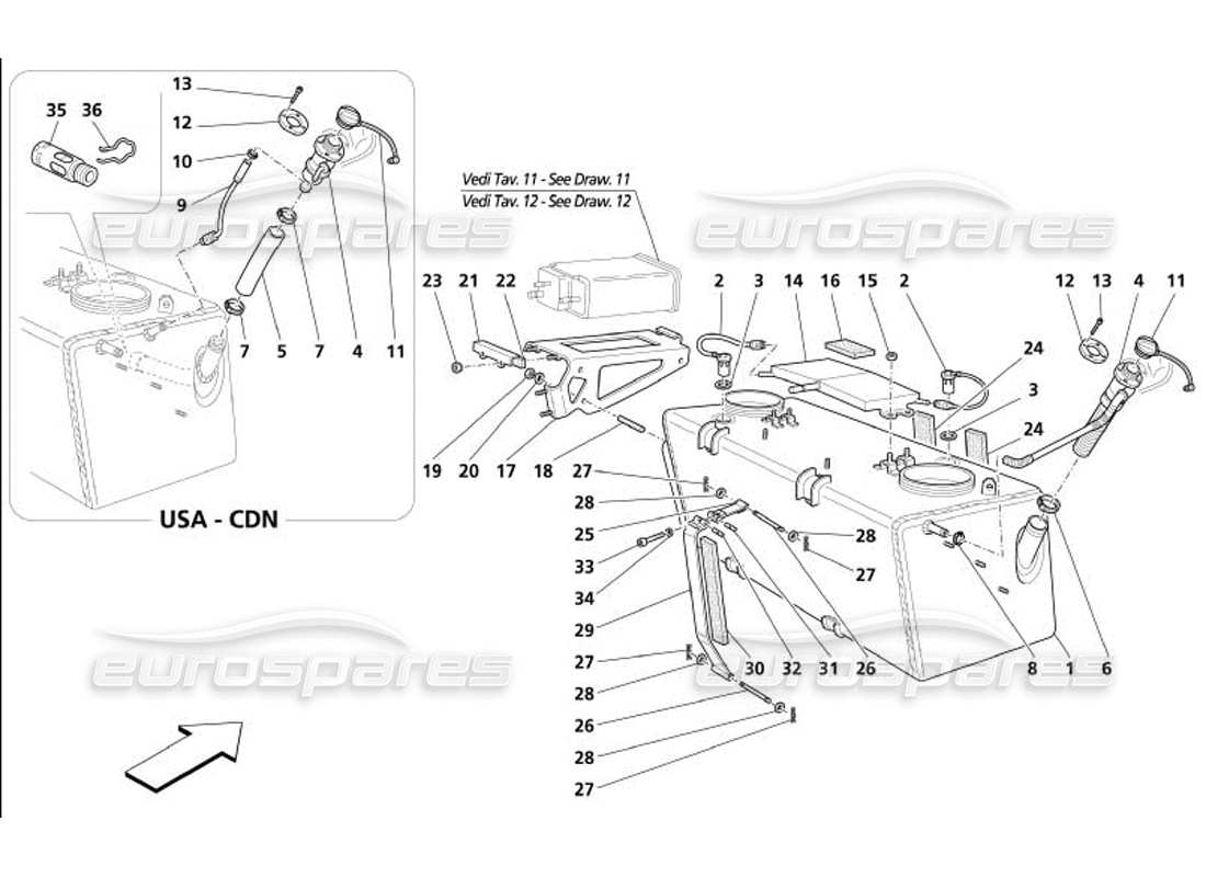 maserati 4200 coupe (2005) serbatoi di carburante e diagramma delle parti dell'unione