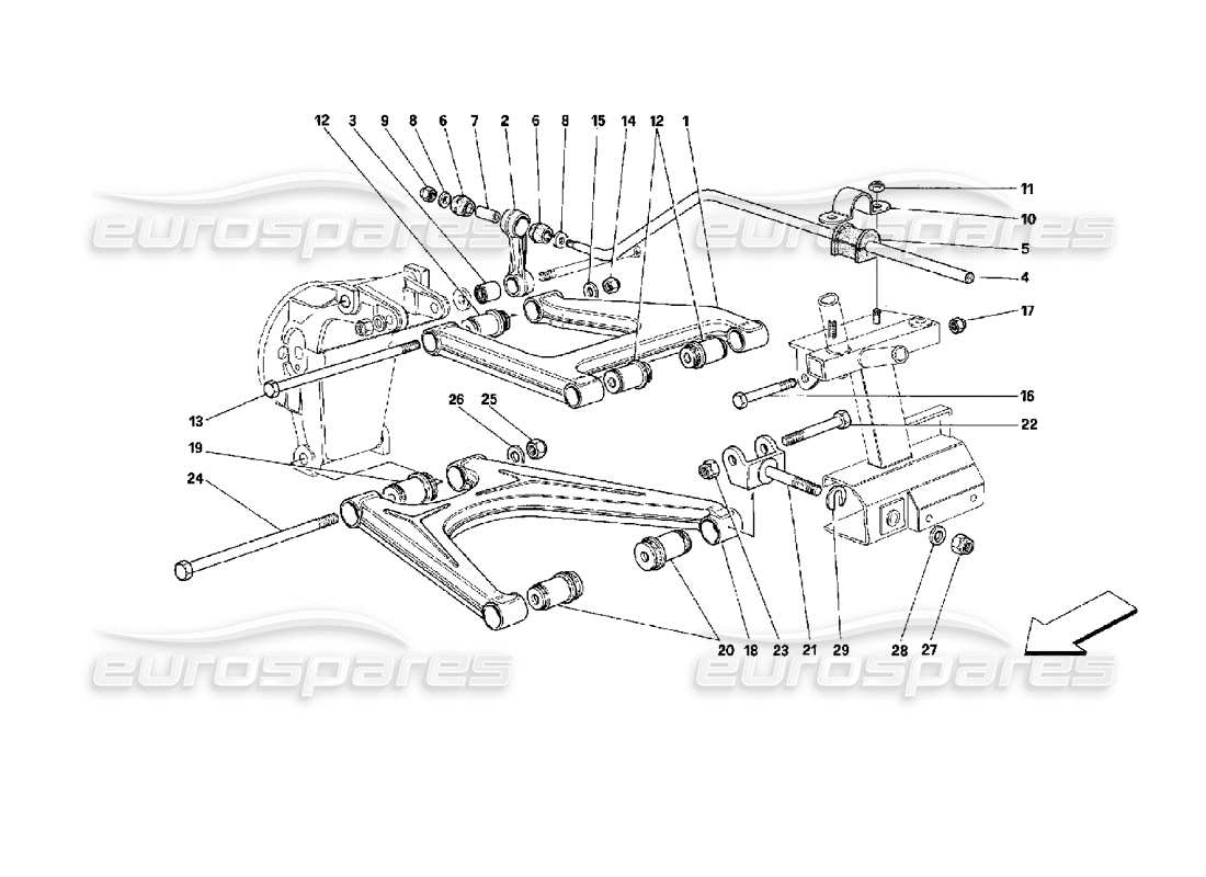 ferrari mondial 3.4 t coupe/cabrio sospensioni posteriori - schema delle parti bracci trasversali