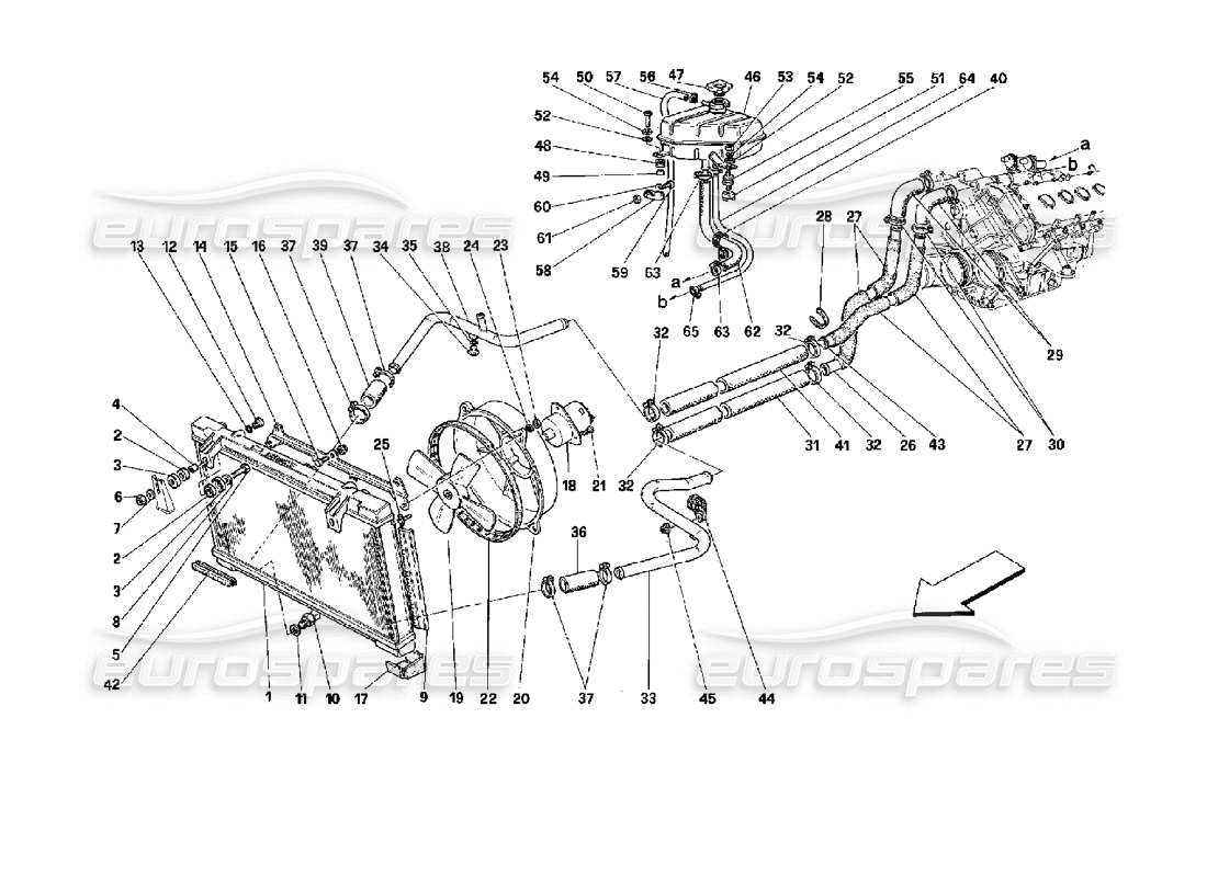 ferrari mondial 3.4 t coupe/cabrio schema delle parti del sistema di raffreddamento