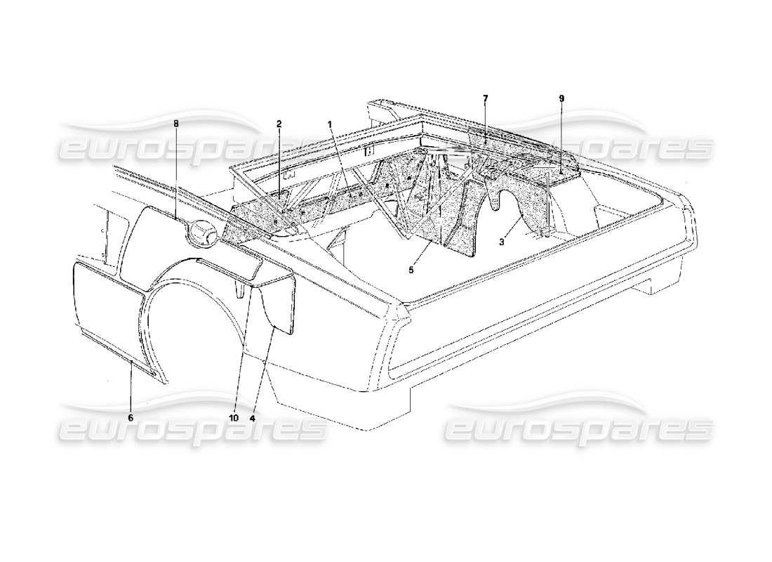 ferrari mondial 3.4 t coupe/cabrio isolamento vano motore - cabriolet - per vetture versione ch diagramma delle parti