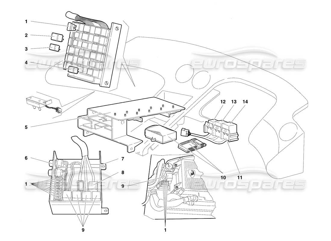 lamborghini diablo vt (1994) schema delle parti dell'impianto elettrico (valido per versione rh d. - aprile 1994).