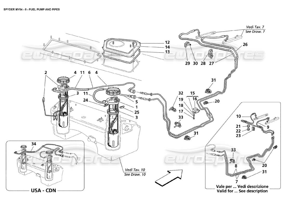 maserati 4200 spyder (2004) pompa carburante e tubi diagramma delle parti