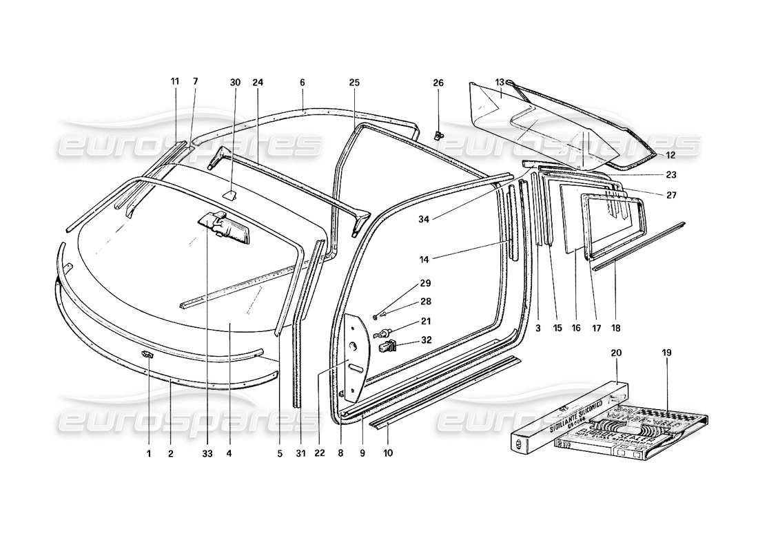 ferrari 308 quattrovalvole (1985) diagramma delle parti degli occhiali