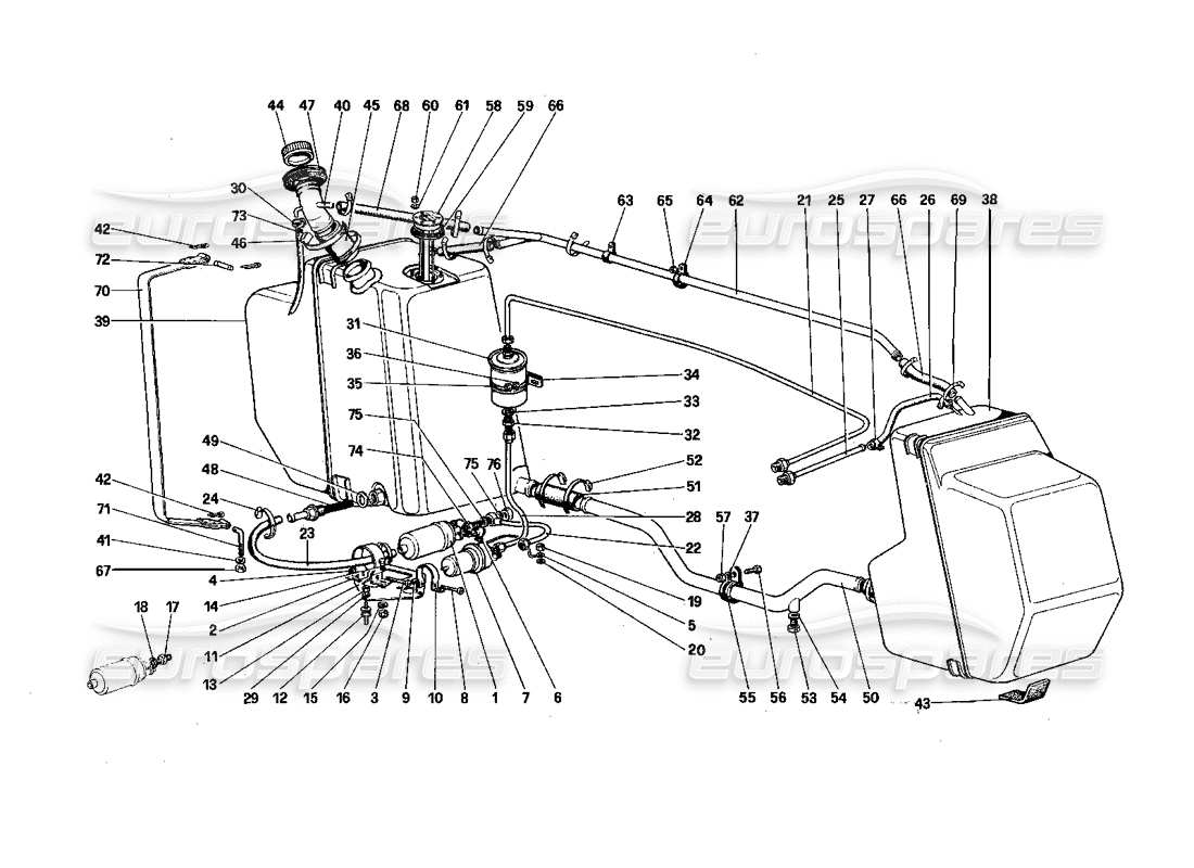 ferrari 308 quattrovalvole (1985) diagramma delle parti della pompa del carburante e dei tubi