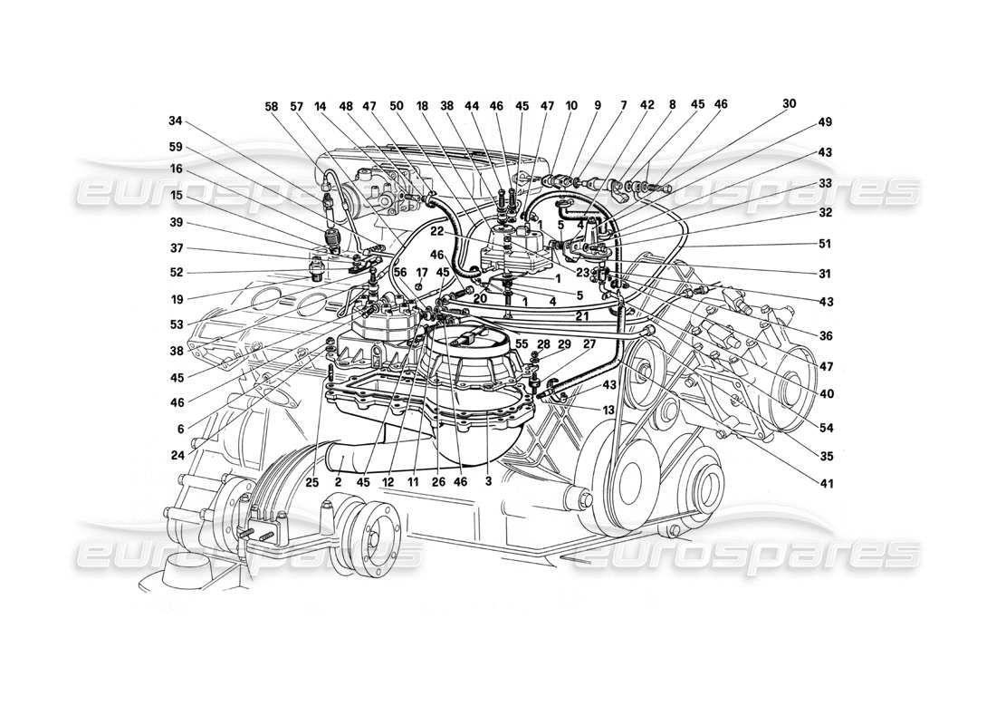 ferrari 208 turbo (1982) sistema di iniezione del carburante: distributori di carburante, diagramma delle parti delle linee