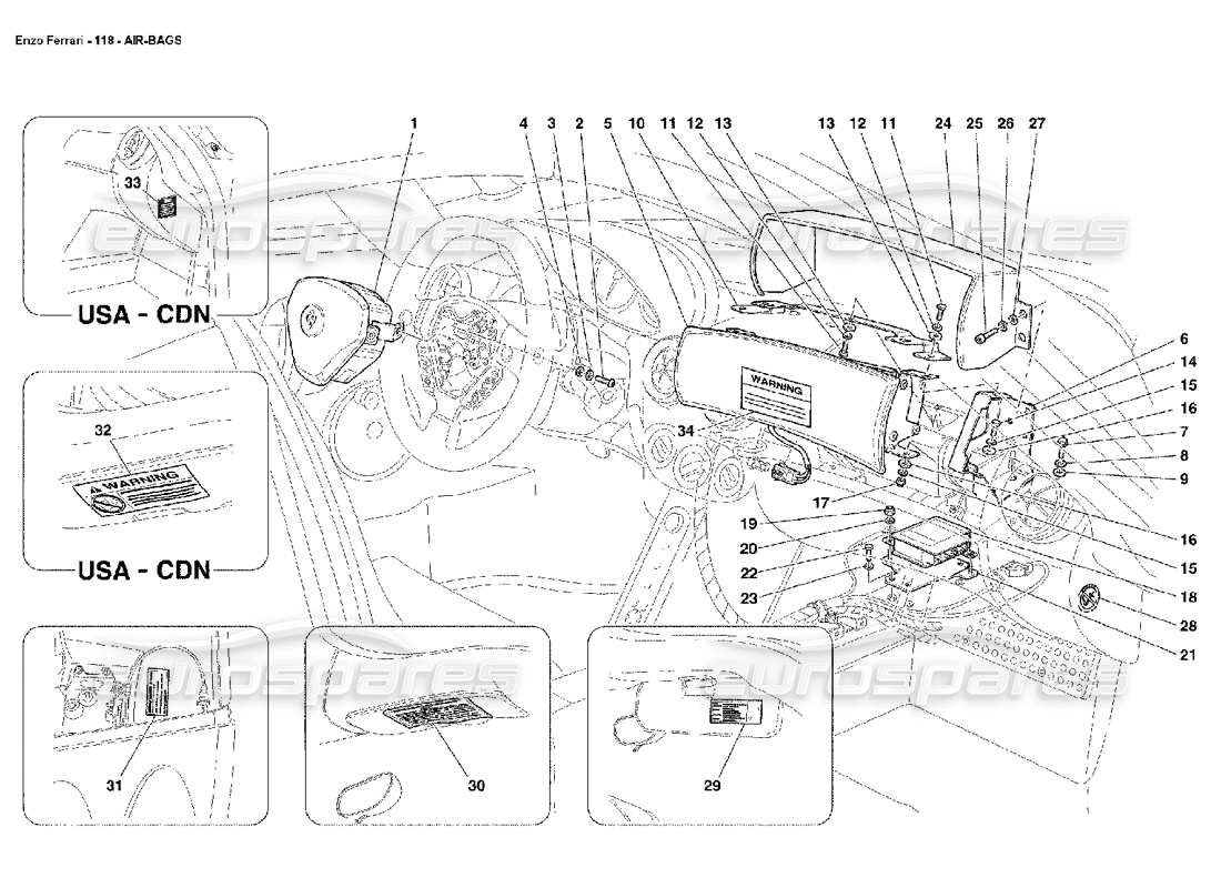 ferrari enzo diagramma delle parti degli airbag