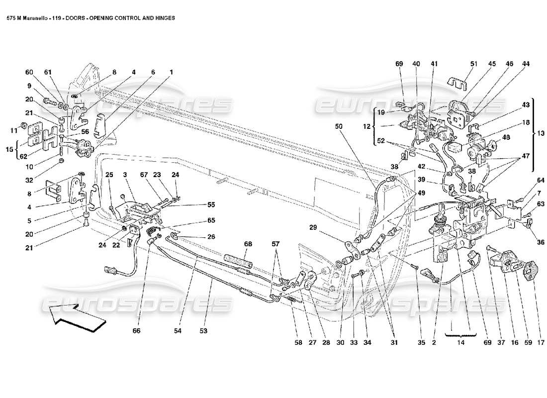 ferrari 575m maranello schema delle parti del controllo dell'apertura delle porte e delle cerniere