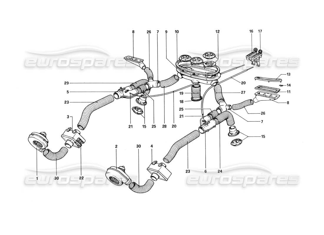 ferrari 512 bbi sistema di riscaldamento diagramma delle parti