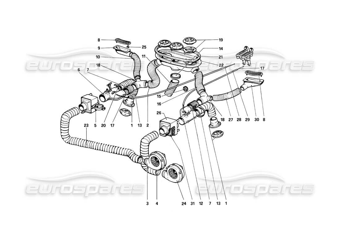ferrari 208 turbo (1982) schema delle parti del sistema di riscaldamento