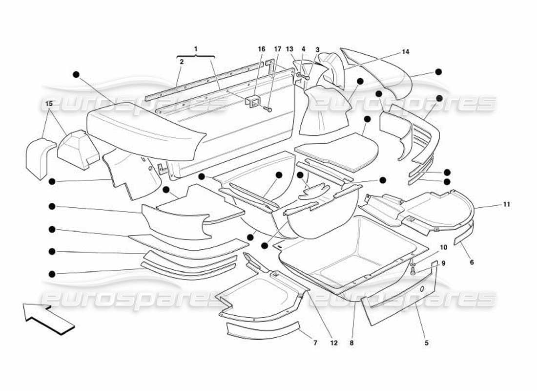 ferrari 550 barchetta diagramma delle parti dell'isolamento dello stivale