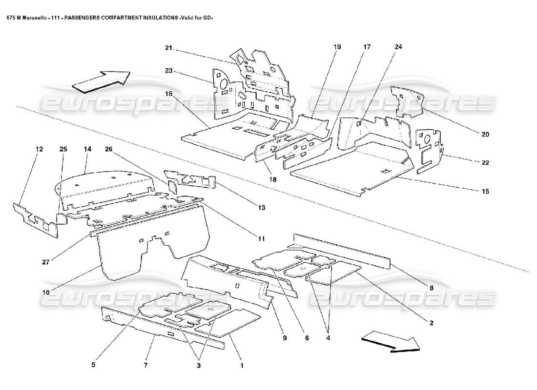 ferrari 575m maranello isolamenti dell'abitacolo validi per lo schema delle parti gd