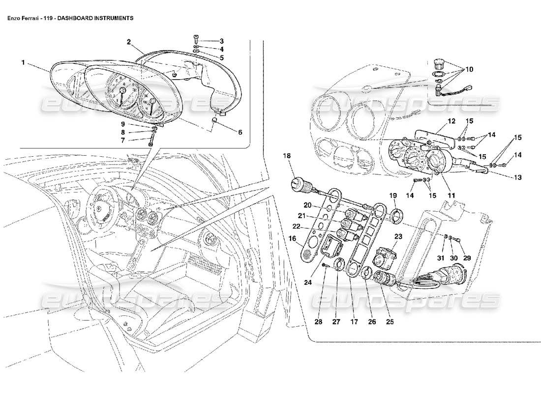 ferrari enzo diagramma delle parti degli strumenti del cruscotto