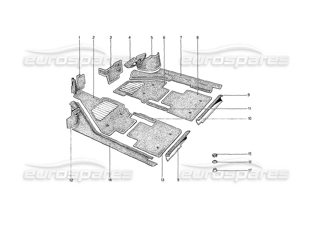 ferrari 208 gt4 dino (1975) diagramma delle parti della moquette