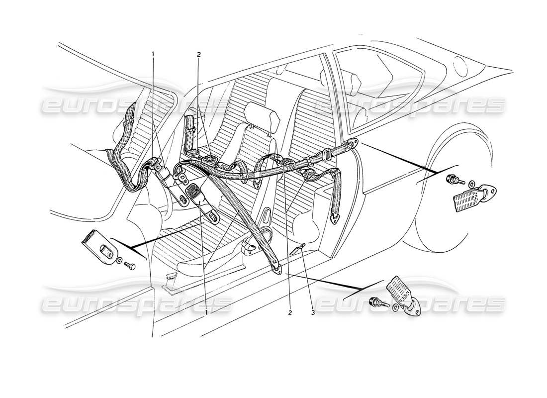 ferrari 208 gt4 dino (1975) cinture di sicurezza schema delle parti