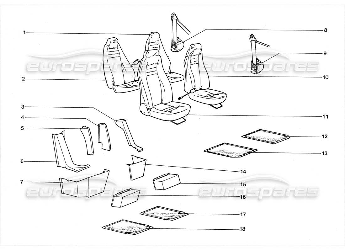 lamborghini lm002 (1988) diagramma delle parti dei sedili e dei tappeti