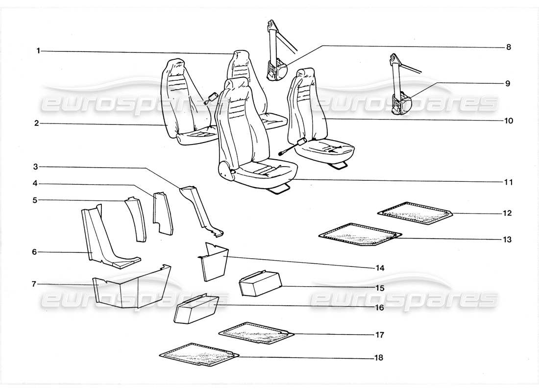 lamborghini lm002 (1988) sedile e tappeti diagramma delle parti
