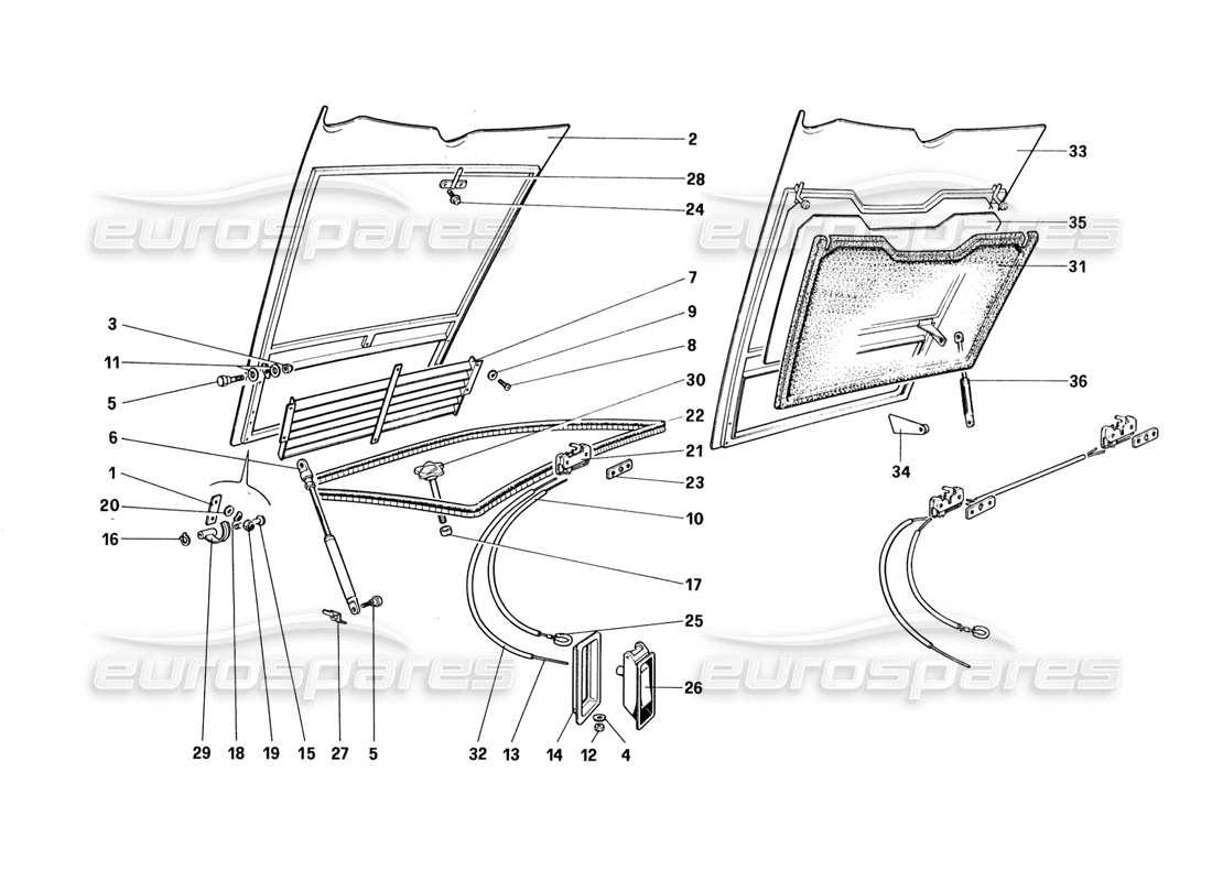 ferrari 328 (1988) coperchio dello scomparto anteriore diagramma delle parti