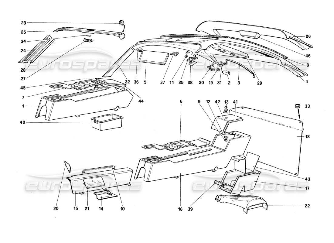 ferrari 328 (1988) tunnel e tetto diagramma delle parti