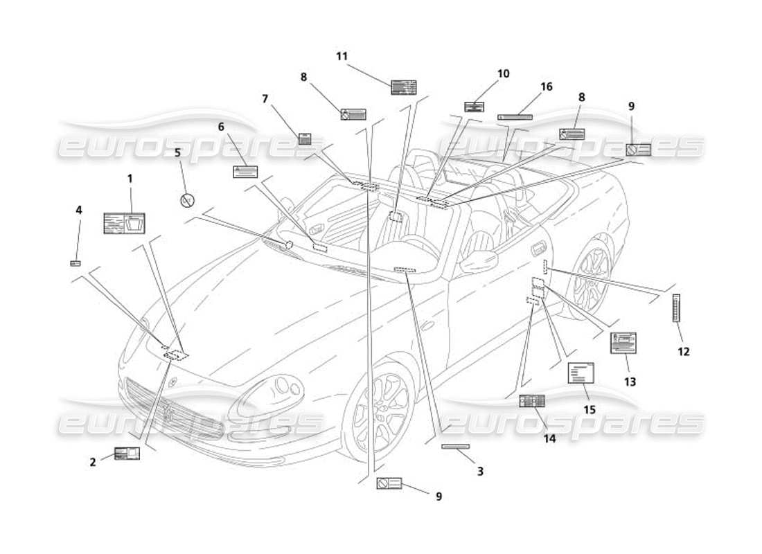 maserati 4200 spyder (2005) diagramma delle parti delle piastre