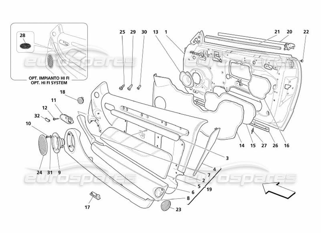 maserati 4200 spyder (2005) porte - schema parte struttura e rivestimenti