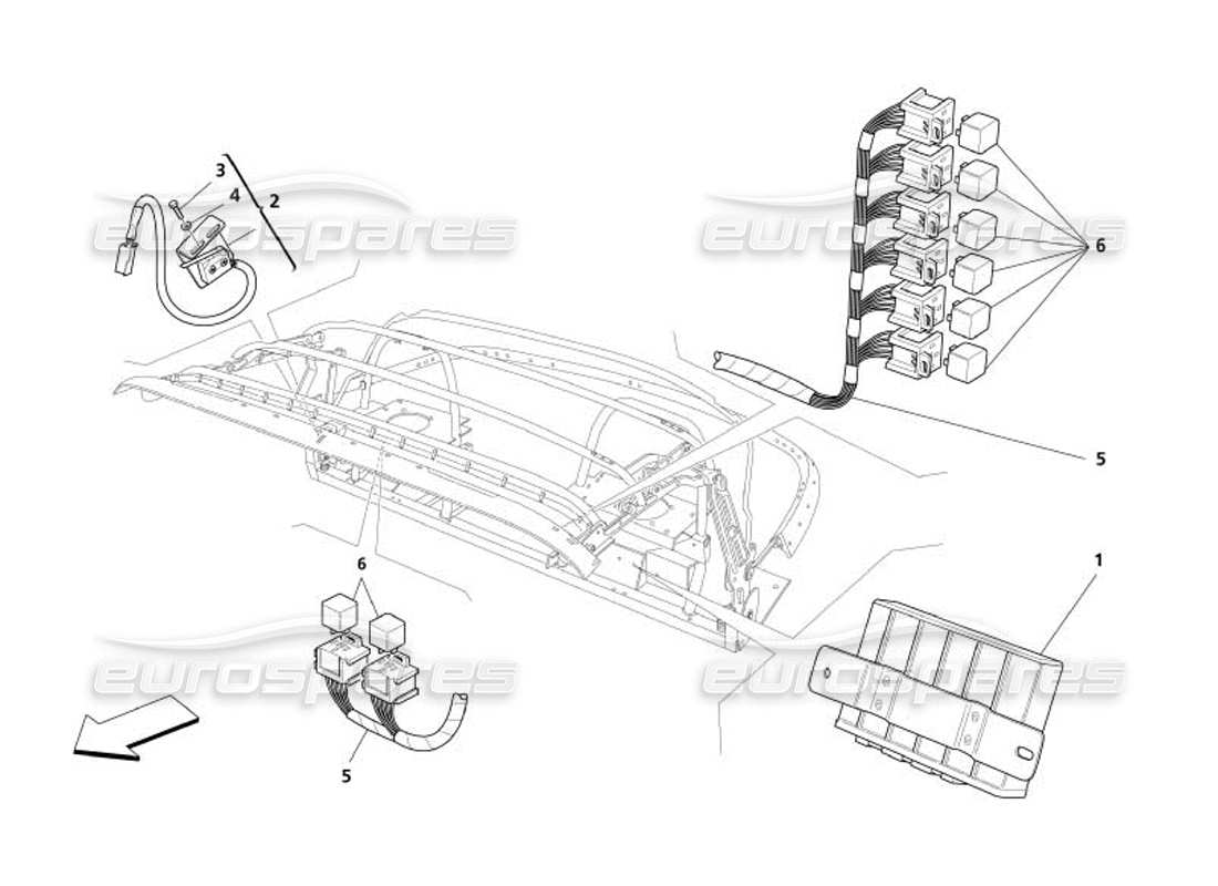 maserati 4200 spyder (2005) schema delle parti della stazione di controllo capote - relè - microinterruttore