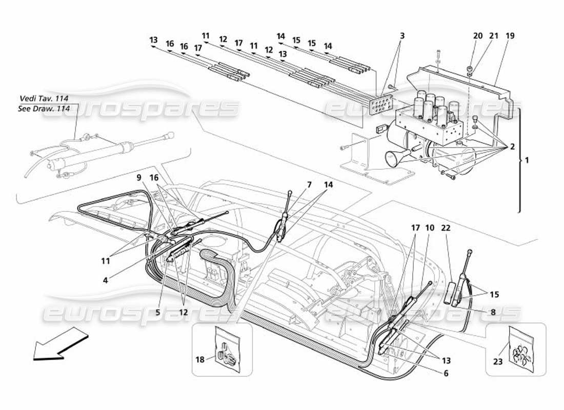 maserati 4200 spyder (2005) sistema idraulico capote diagramma delle parti