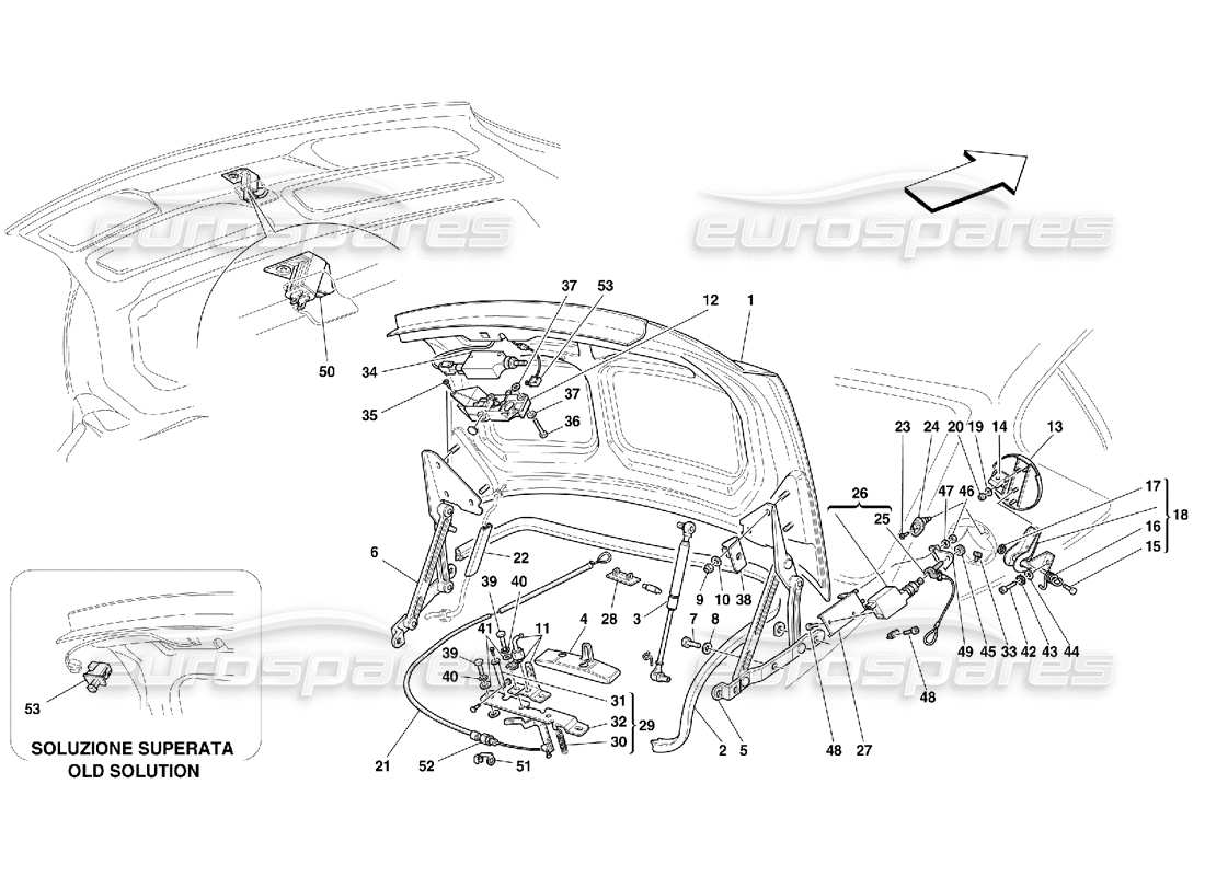 ferrari 456 gt/gta trunk hood bonnet and petrol cover part diagram