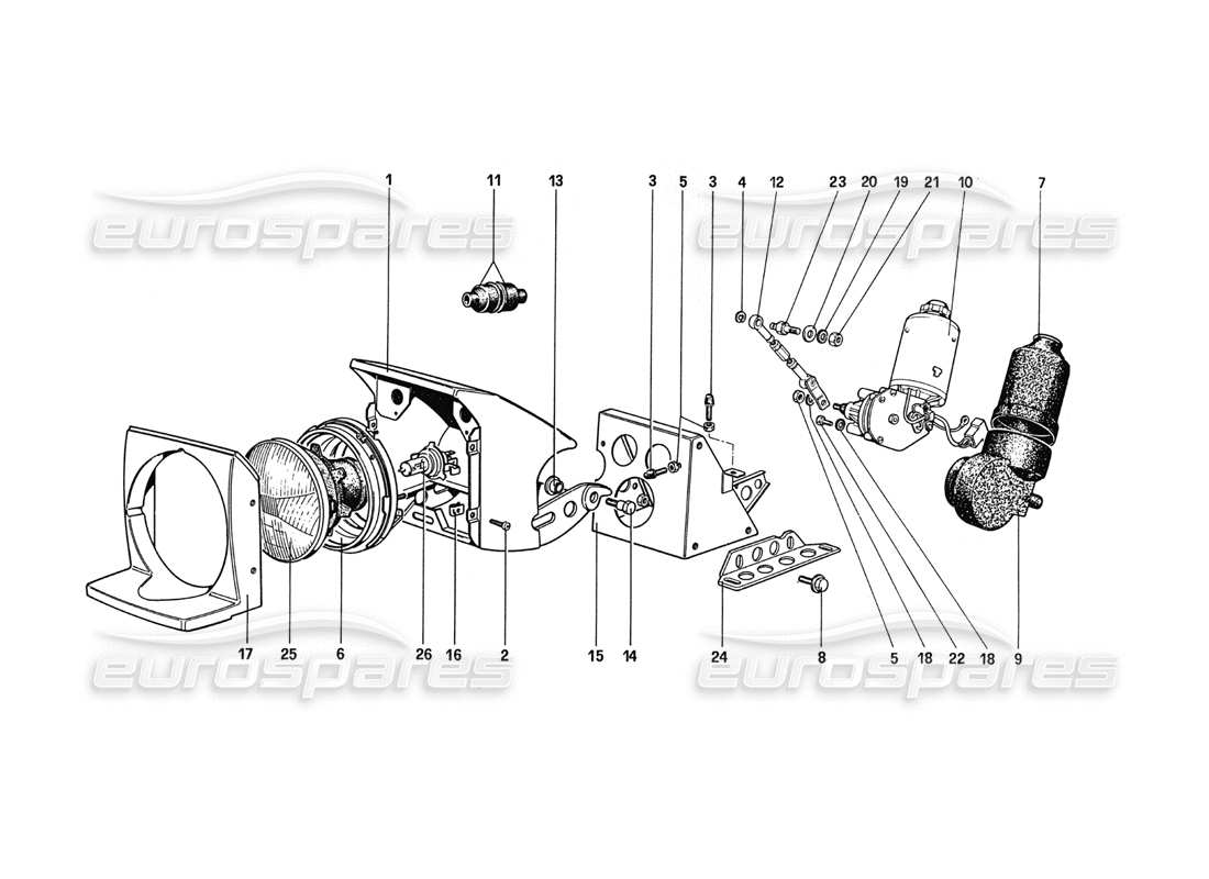 ferrari 288 gto dispositivo sollevamento fari e travi stagne diagramma delle parti