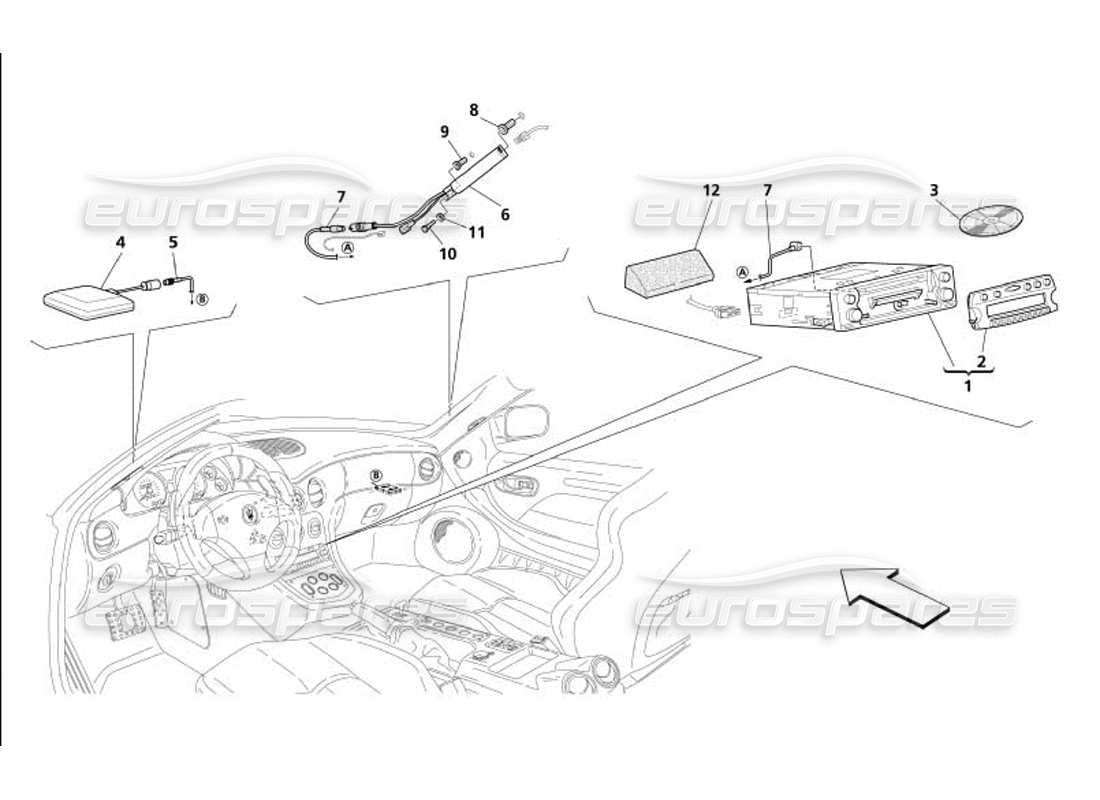 maserati 4200 gransport (2005) diagramma delle parti del sistema stereo per auto