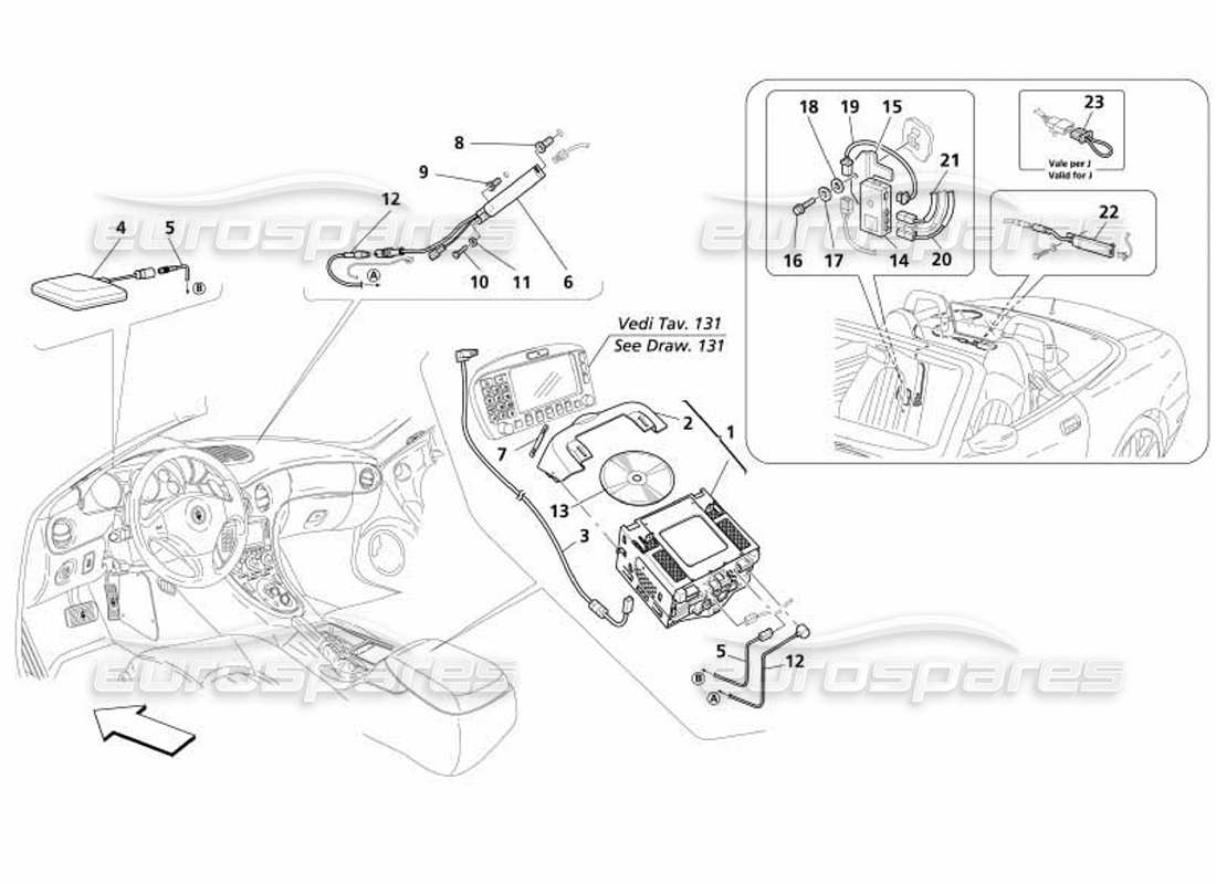 maserati 4200 spyder (2005) diagramma delle parti del sistema stereo per auto