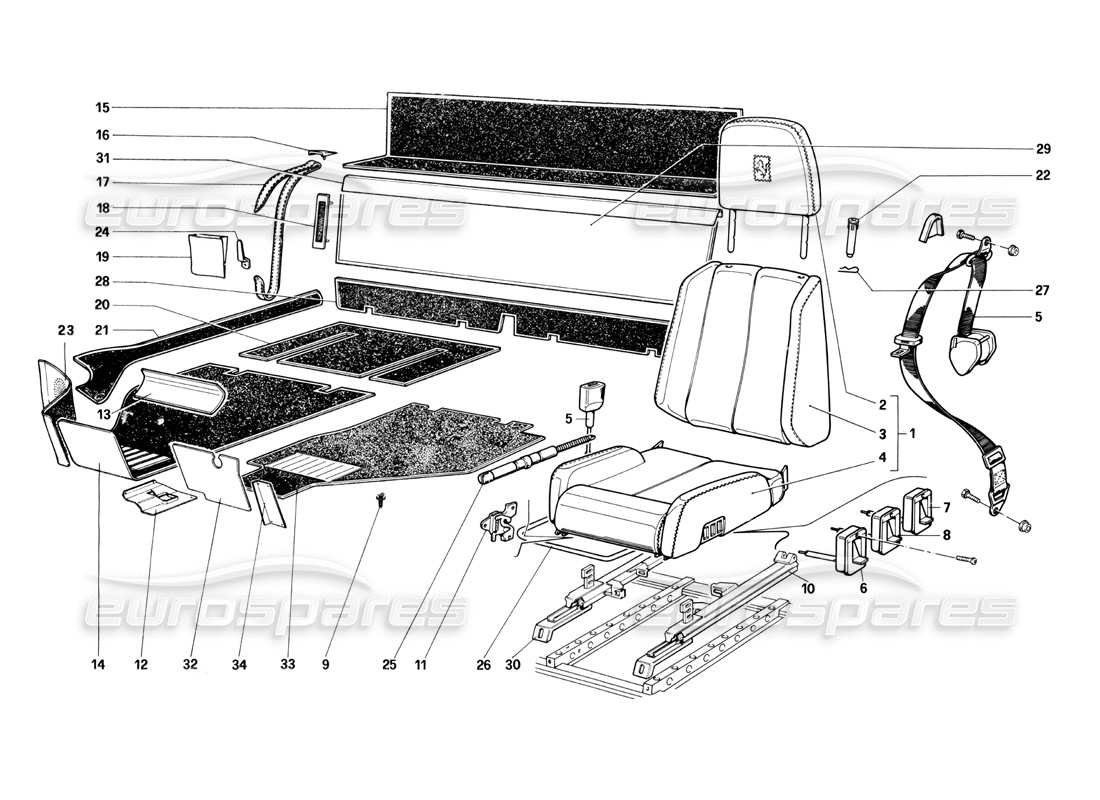 ferrari testarossa (1990) sedili e tappeti diagramma delle parti
