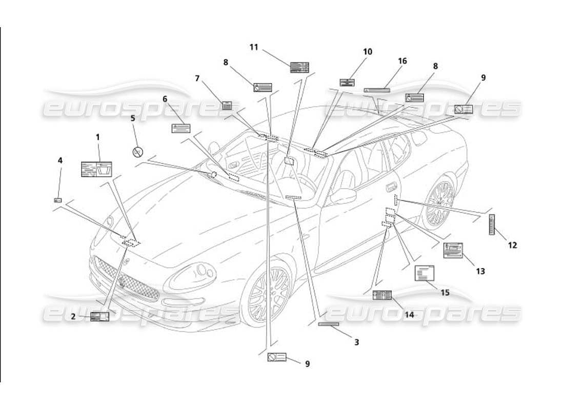 maserati 4200 gransport (2005) diagramma delle parti delle piastre