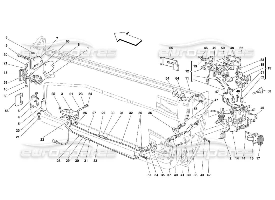 ferrari 456 gt/gta porte: diagramma delle parti del controllo di apertura e delle cerniere